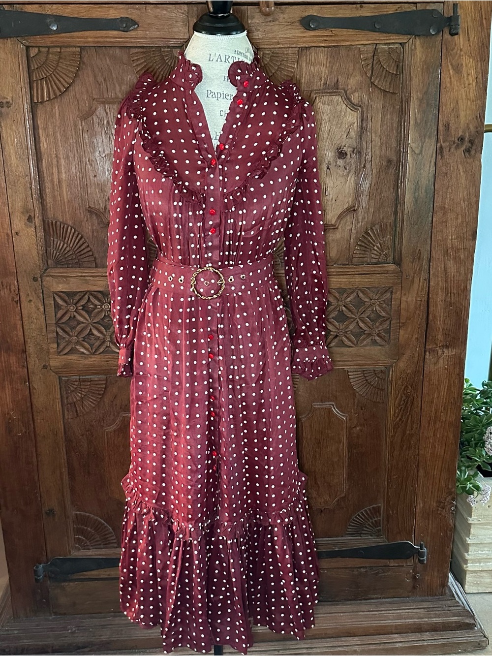 Zimmermann Swing Midi Dress in Burgundy PolkaDot Size 1